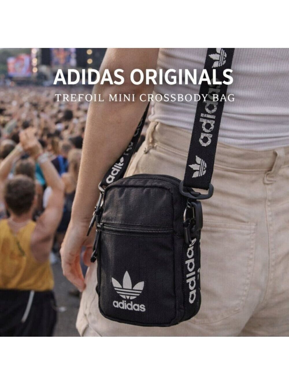 Adidas Originals Trefoil Mini Crossbody Bag Black Festival Travel | Concert Bag